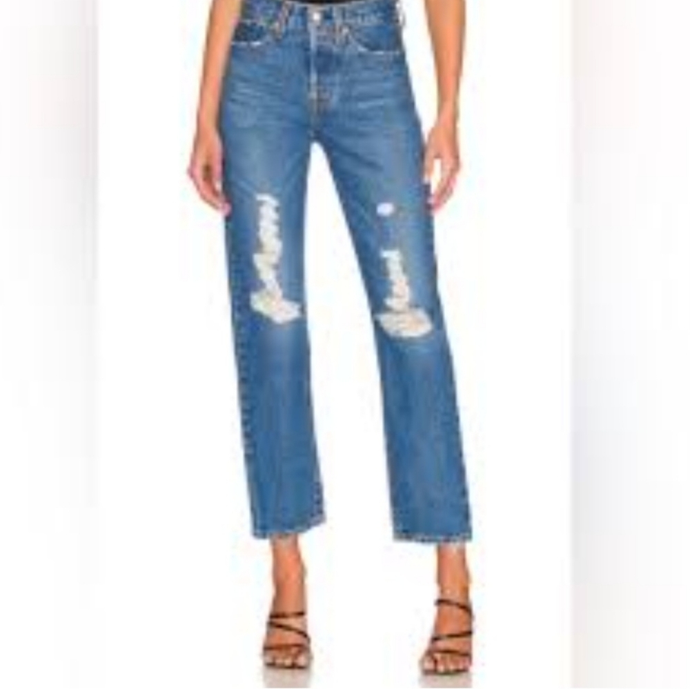 Levis Wedgie Straight Womens High Rise Distressed Blue Jeans NWT Size 27 - Picture 2 of 11